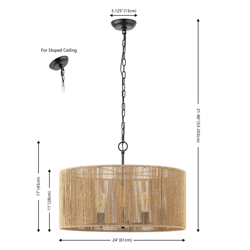 SAFAVIEH Rylumi 5-Light LED Natural Paper Pendant Light with Brown Shade