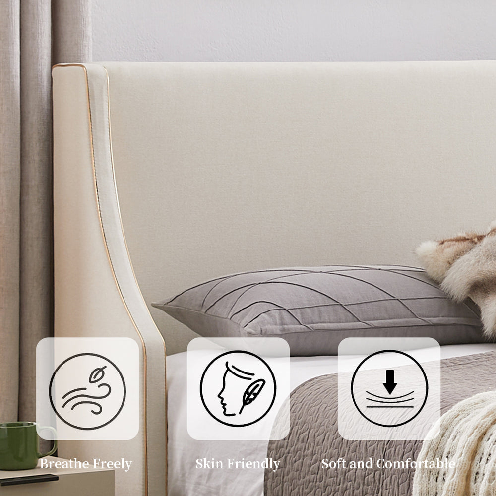 Queen Size Bed Frame, Platform Bed Frame with Upholstered Headboard, Modern Deluxe Wingback, Wood Slat Support, Mattress Foundation