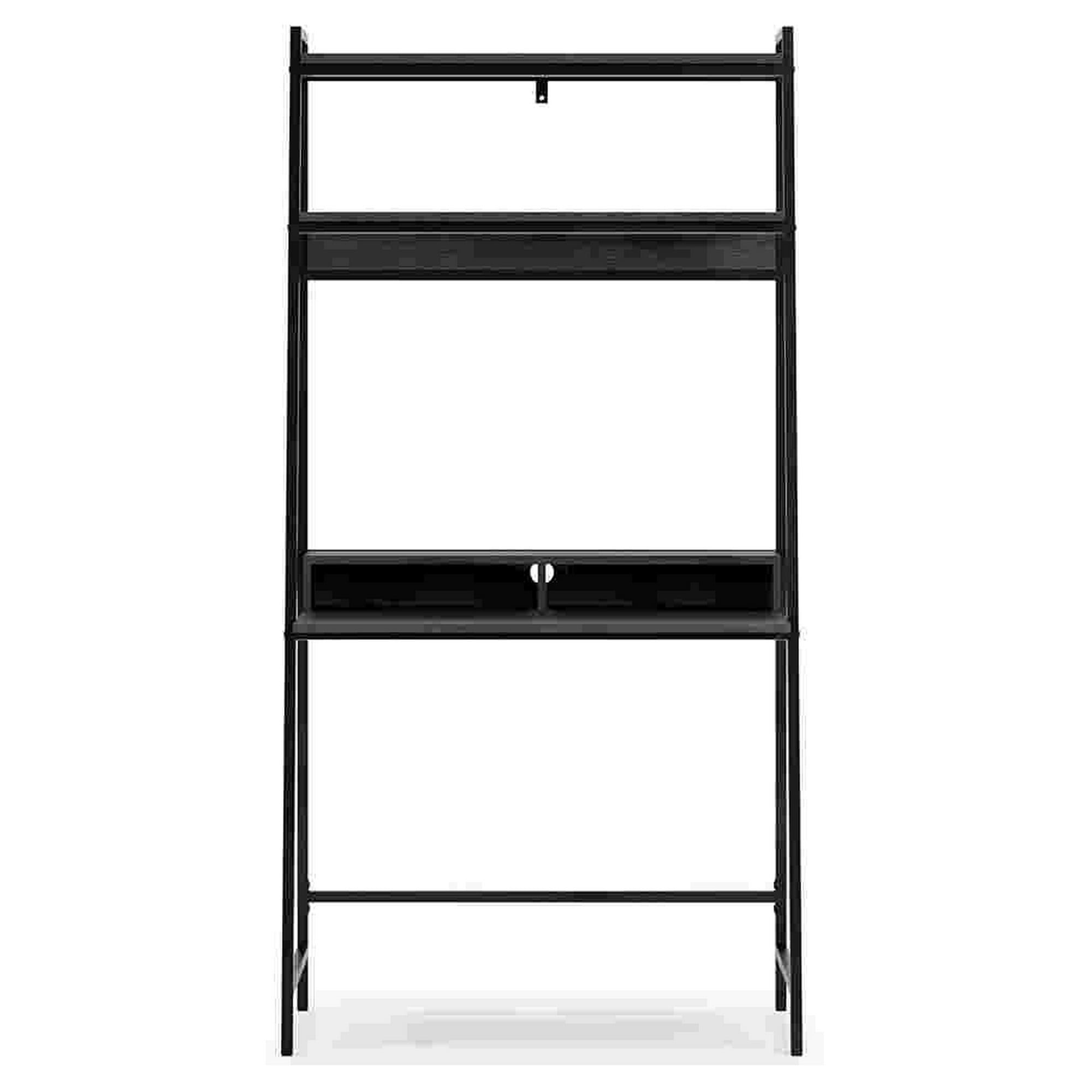 Office Desk with 2 Upper Shelves and Metal Legs, Black and Gray- Saltoro Sherpi