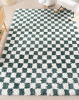 Bettie Retro Checkered Shag Rug | Green