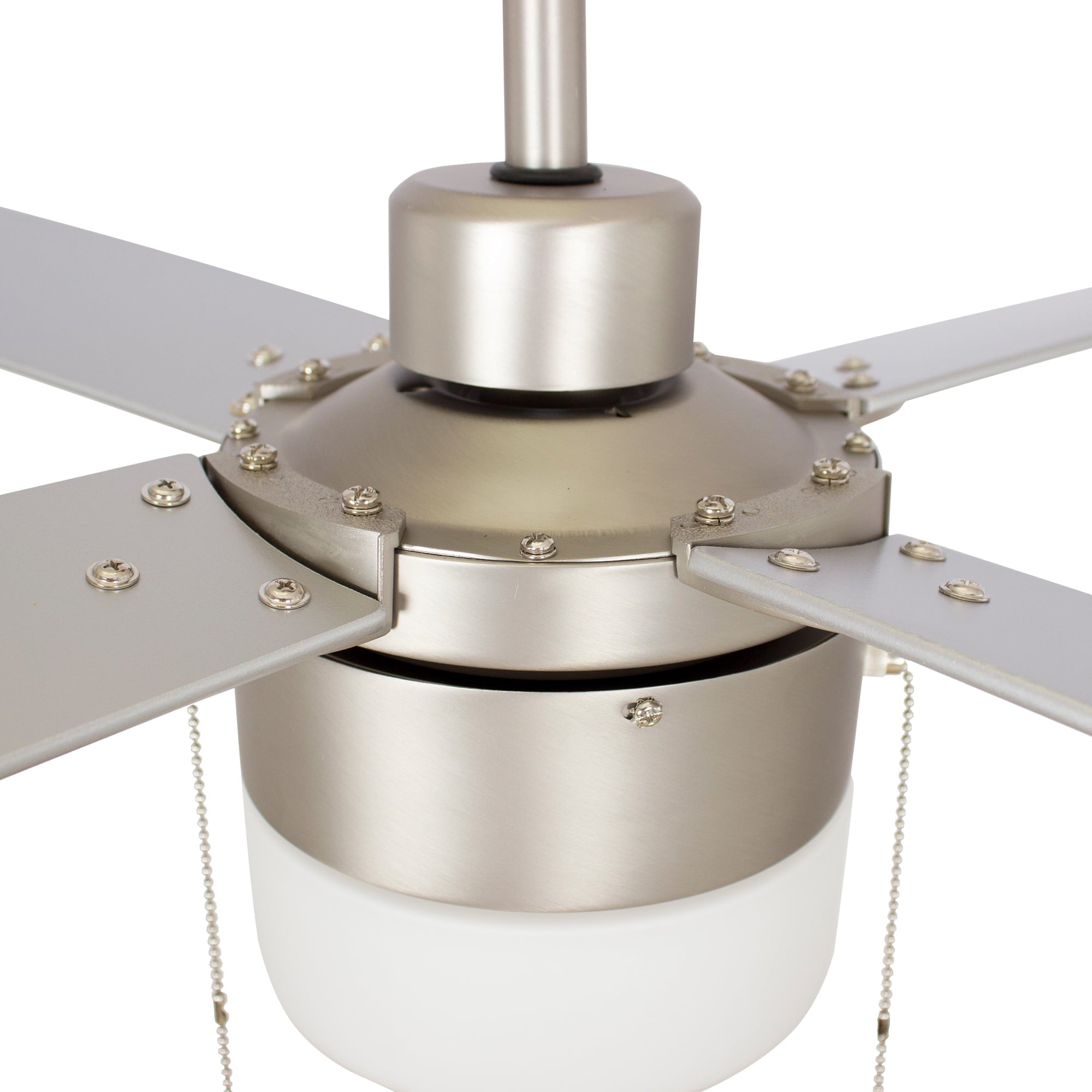 52" 4 Blade Indoor Ceiling Fan with Pull Chain, Light Kit, Silver Finish, and Reversible Motor