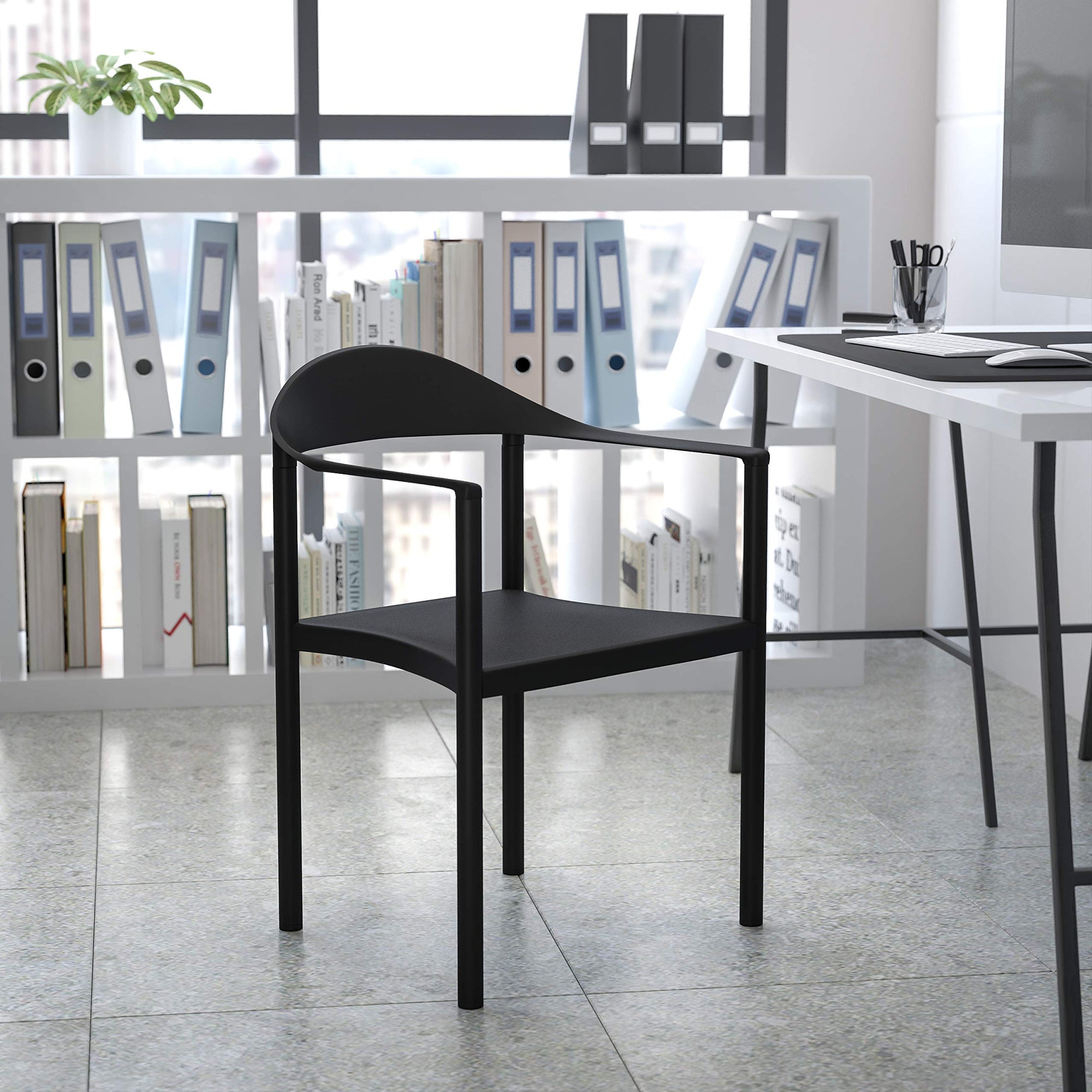 EMMA + OLIVER 1000 lb. Capacity Black Plastic Cafe Stack Chair - From Where - 
