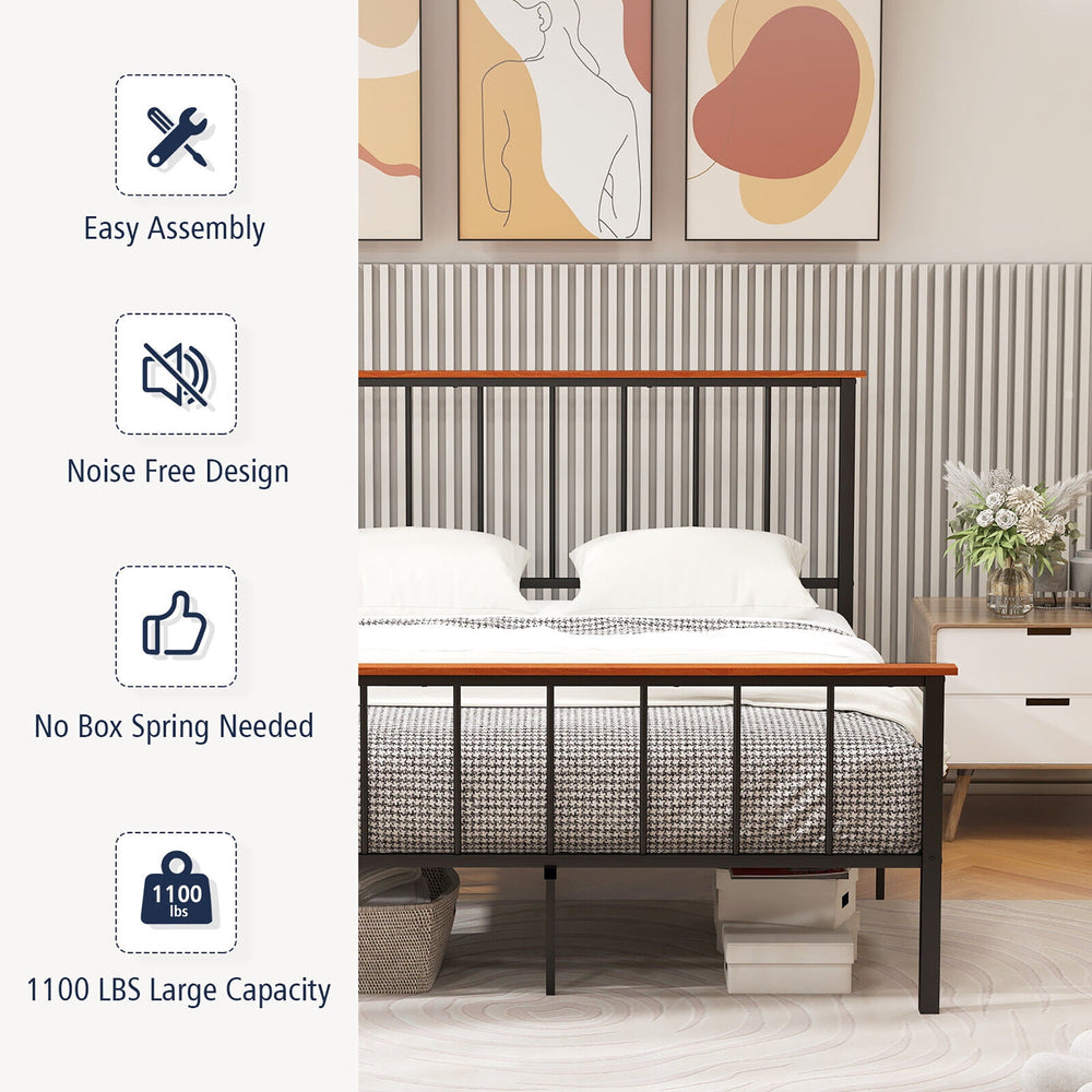 Gymax Queen Size Metal Platform Bed Frame Mattress Foundation with Headboard Industrial