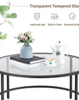 Alden Design Round Modern Glass-Top Coffee Table for Living Room, Black