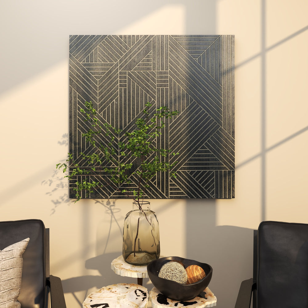 Black Wood Linear Geometric Wall Decor