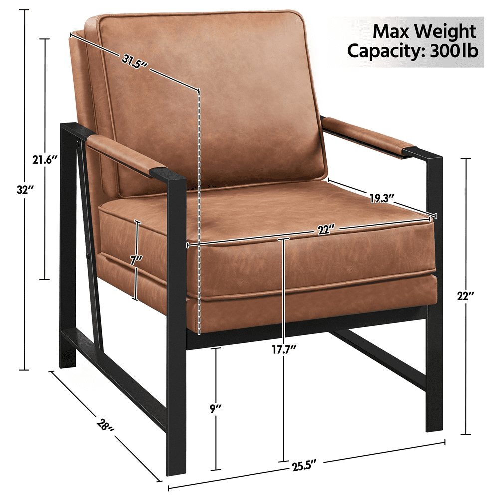Alden Design Mid-Century Modern Accent Chair with Metal Frame, Light Brown Faux Leather