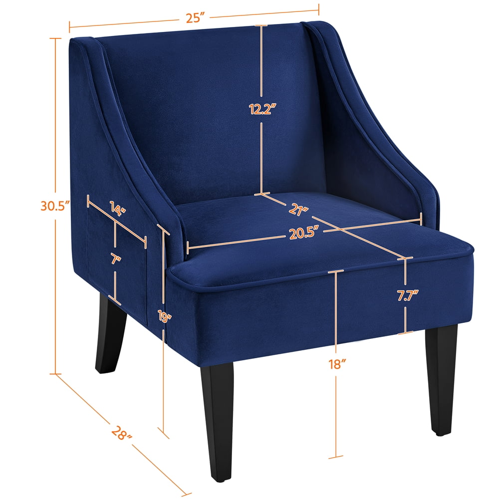 Yaheetech Modern Armchair, Mid-century Upholstered Velvet Accent Chair for Living Room, Blue