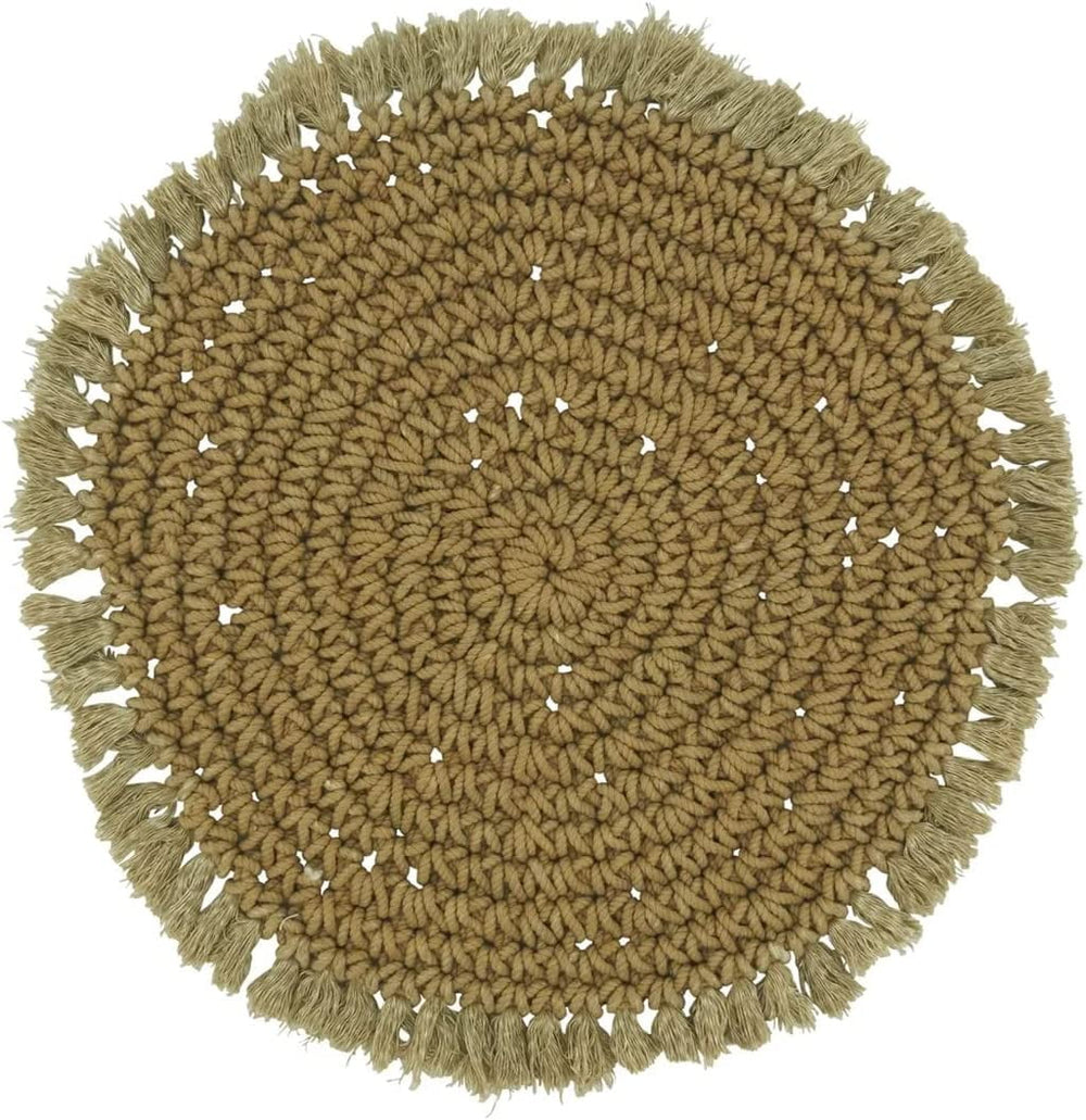 Fennco Styles Boho Macrame Cotton Placemats 15" Round, Set of 2 - Natural Braided Fringe Table Mats for Home, Dining Room, Banquets, Family Gathering and Special Events