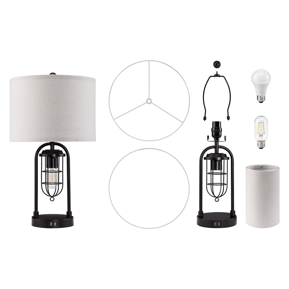 KYRID 21’’ Table Lamps Set of 2 with USB Port and Night Light, Modern Farmhouse Side Table Lamp with White Drum Shade, Painted Bronze Finish (Bulbs Included)