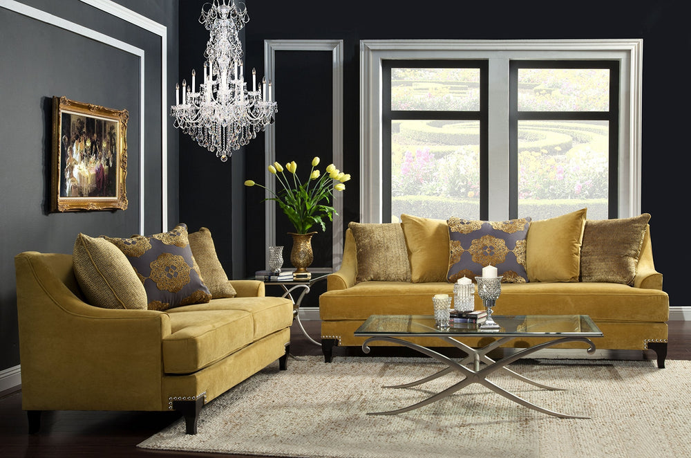 Fabric Upholstered Sofa in Gold - From Where - 