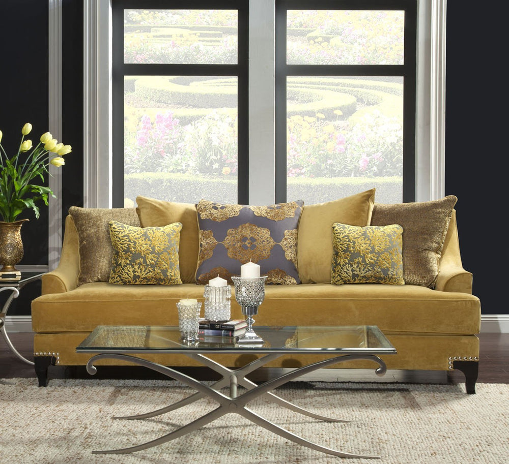 Fabric Upholstered Sofa in Gold - From Where - 