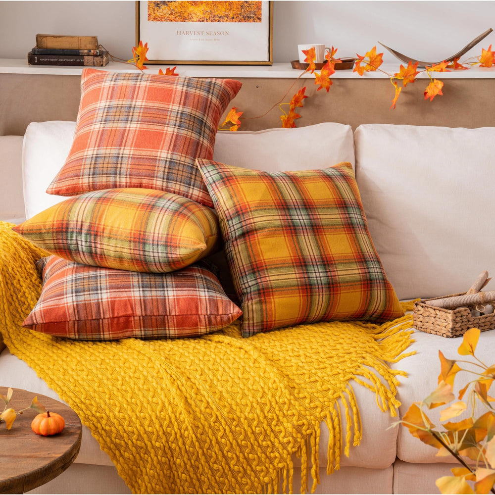 Fall Plaid Yellow Throw Pillow Covers - From Where - 