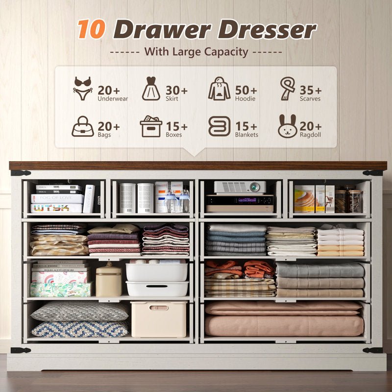 Farmhouse 10 Drawers Double Dresser - From Where - 