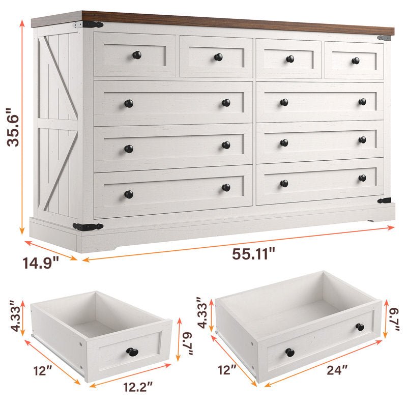 Farmhouse 10 Drawers Double Dresser - From Where - 
