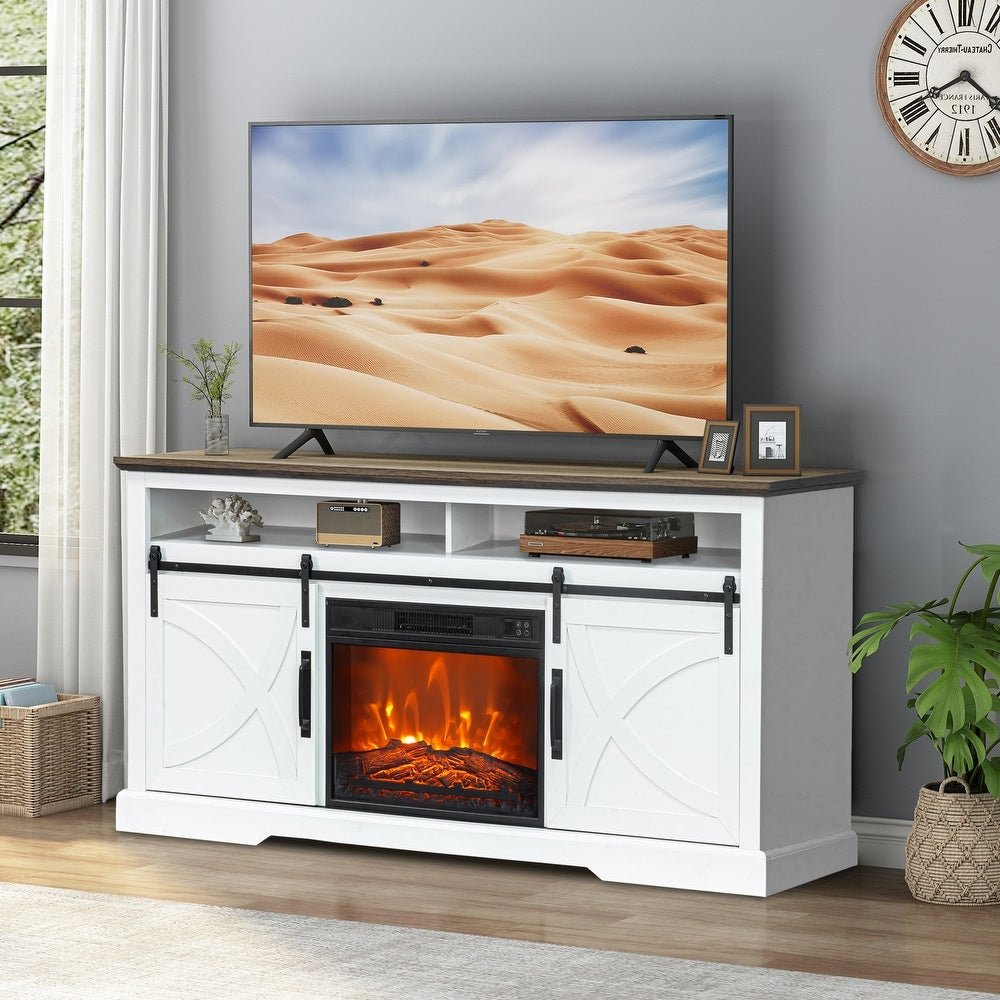 Farmhouse Electric Fireplace TV Stand - From Where - 