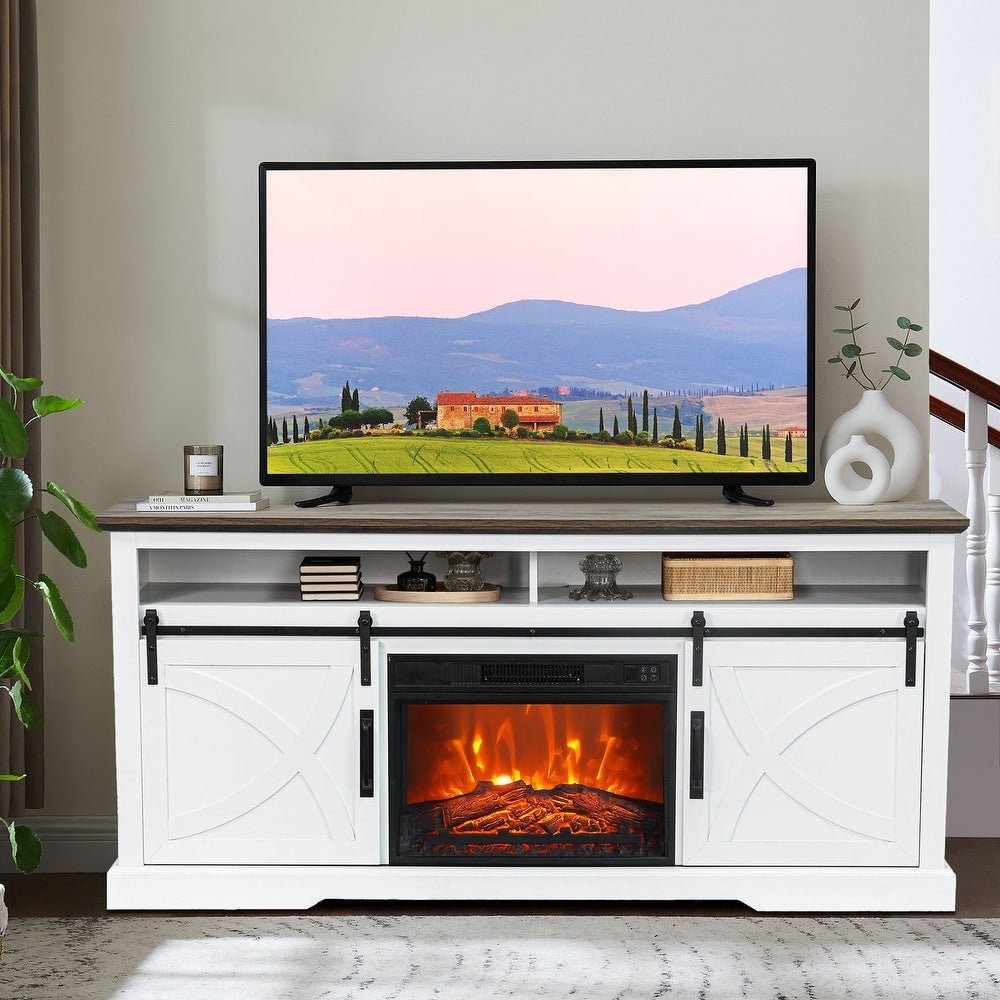 Farmhouse Electric Fireplace TV Stand - From Where - 