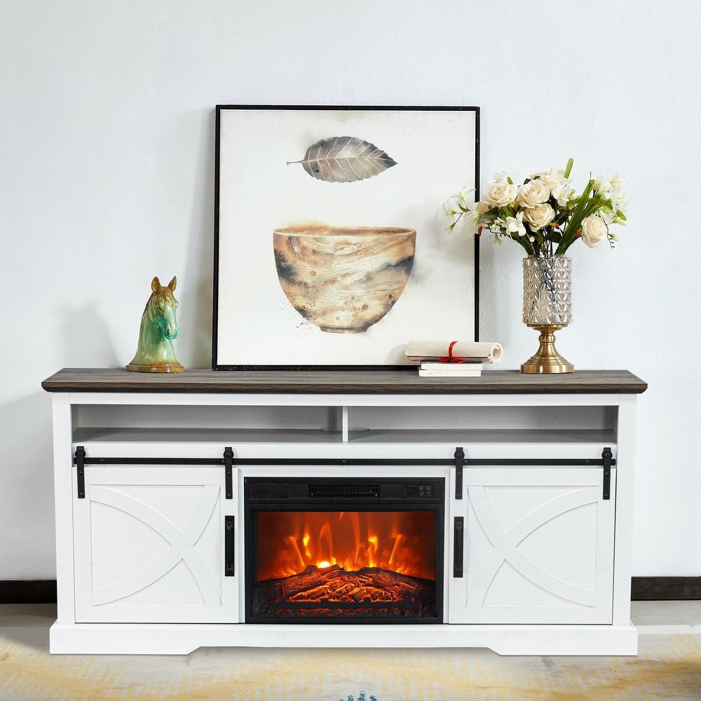 Farmhouse Electric Fireplace TV Stand - From Where - 