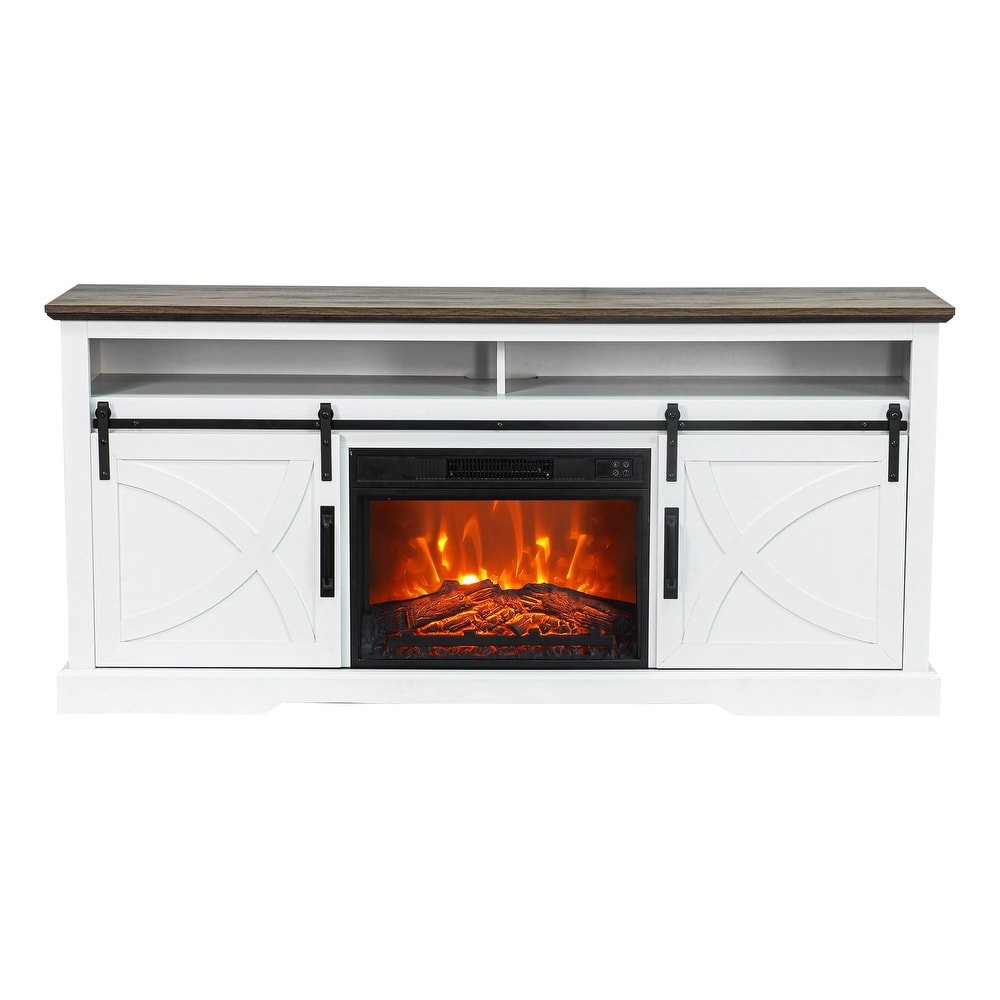 Farmhouse Electric Fireplace TV Stand - From Where - 