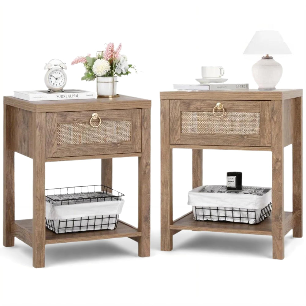 Farmhouse Rattan Nightstand Set of 2 - From Where Finds - 