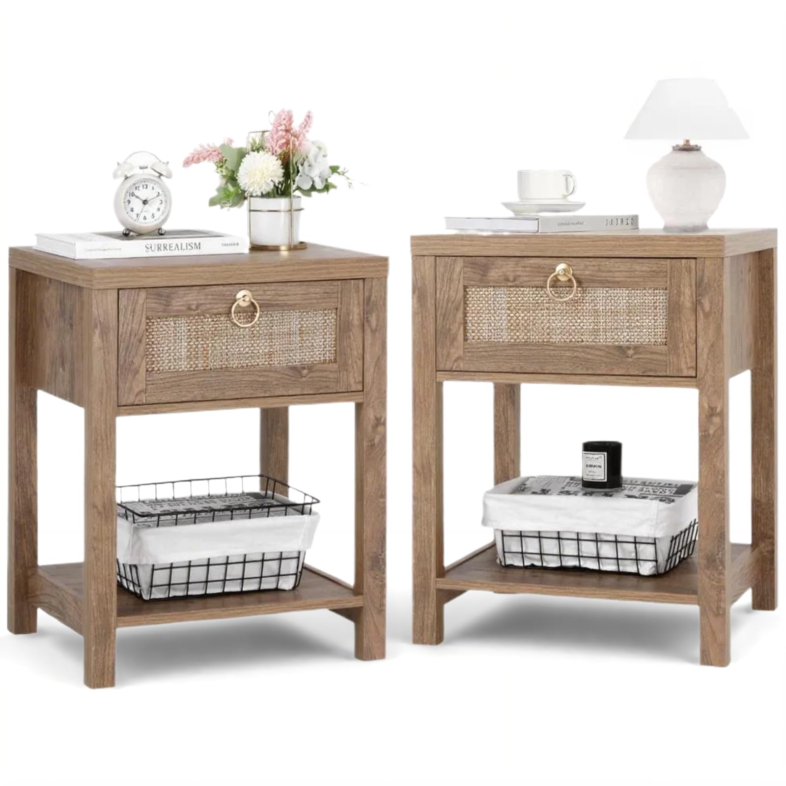 Farmhouse Rattan Nightstand Set of 2 - From Where Finds - 