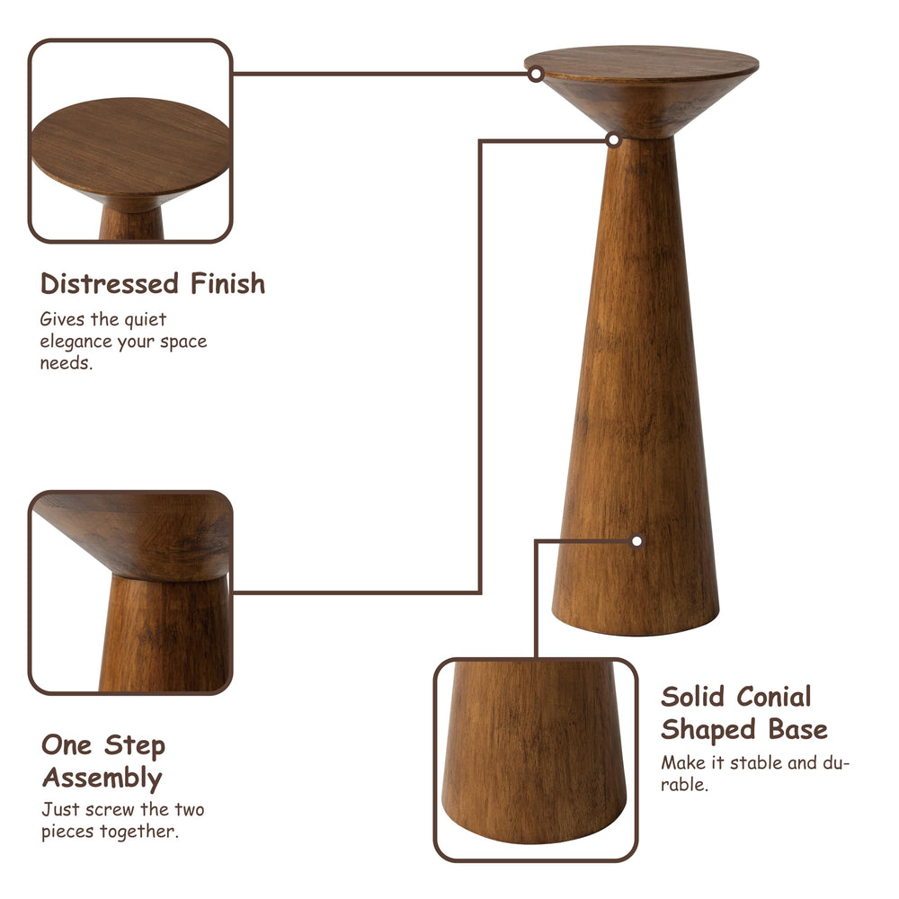 Farmhouse Tall Pedestal End Table - From Where - 