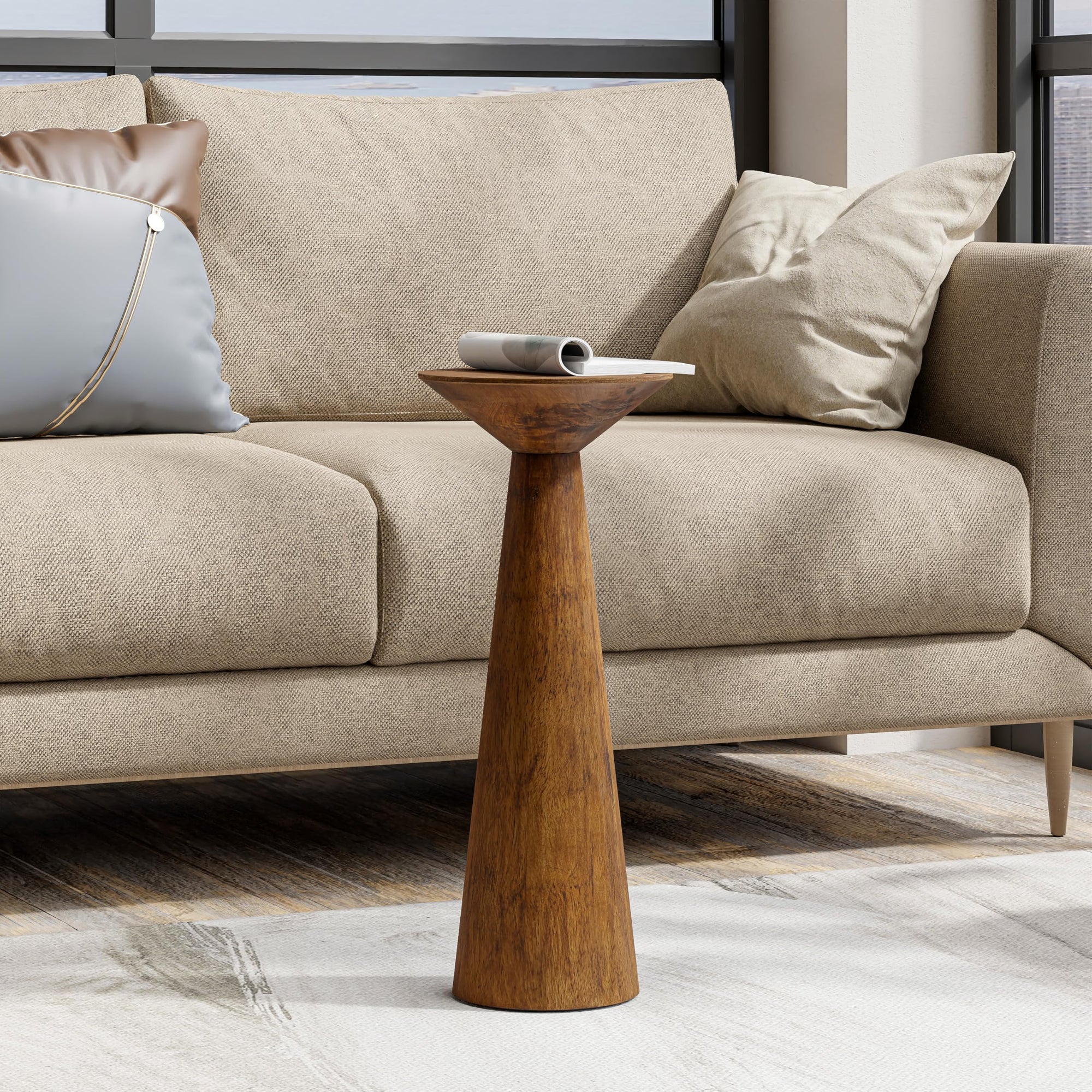 Farmhouse Tall Pedestal End Table - From Where - 