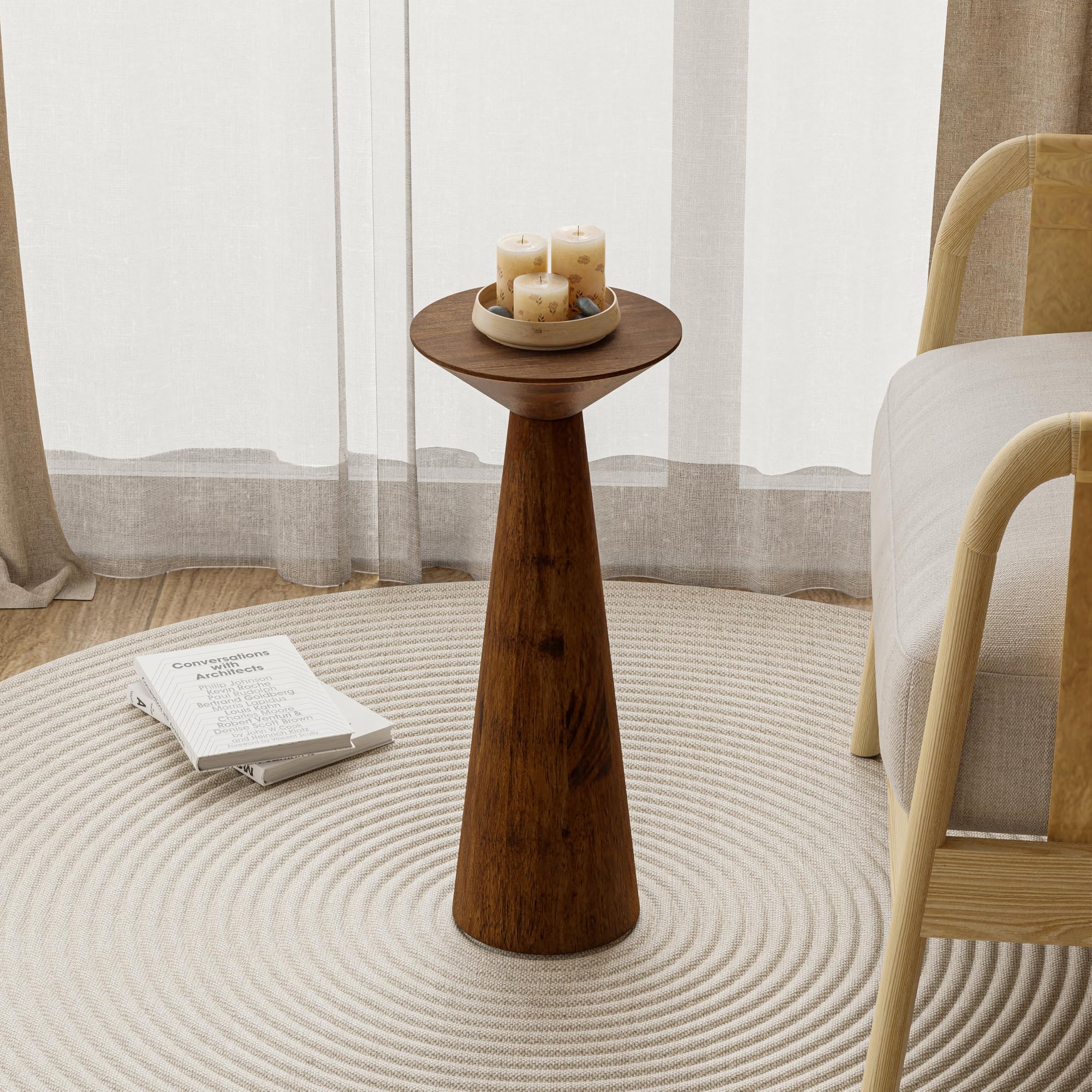 Farmhouse Tall Pedestal End Table - From Where - 