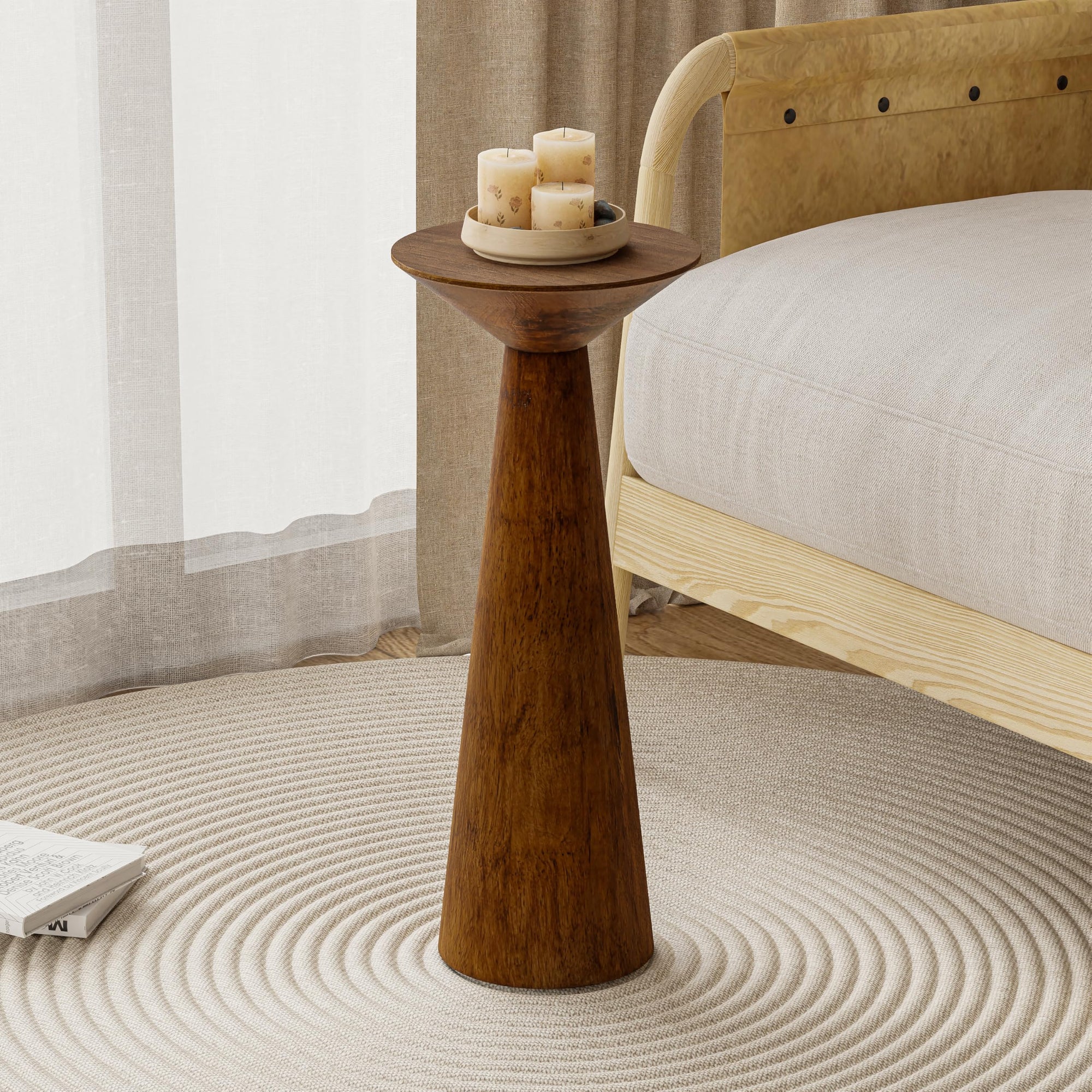 Farmhouse Tall Pedestal End Table - From Where - 