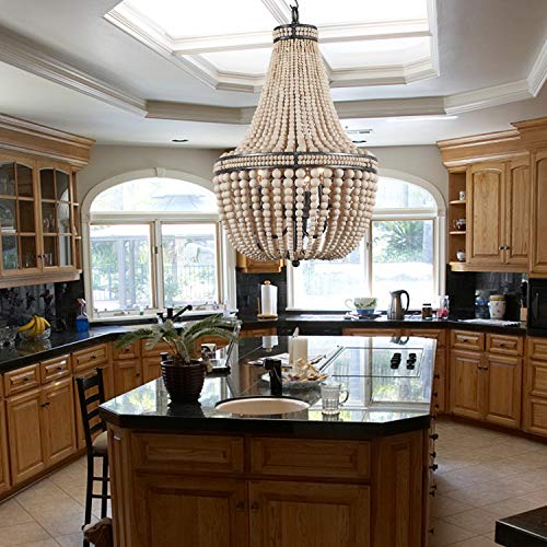 Farmhouse Wood Beaded Chandelier Boho Light Fixture - From Where - 