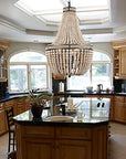 Farmhouse Wood Beaded Chandelier Boho Light Fixture - From Where - 
