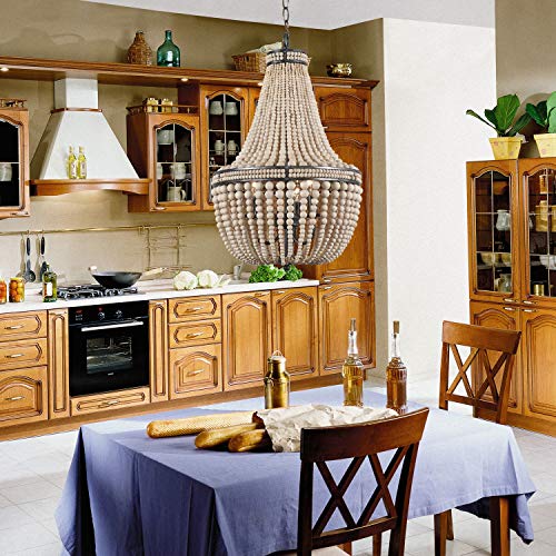 Farmhouse Wood Beaded Chandelier Boho Light Fixture - From Where - 