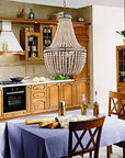 Farmhouse Wood Beaded Chandelier Boho Light Fixture - From Where - 