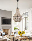 Farmhouse Wood Beaded Chandelier Boho Light Fixture - From Where - 