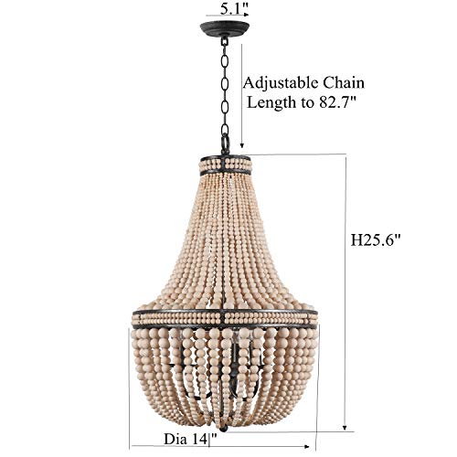 Farmhouse Wood Beaded Chandelier Boho Light Fixture - From Where - 