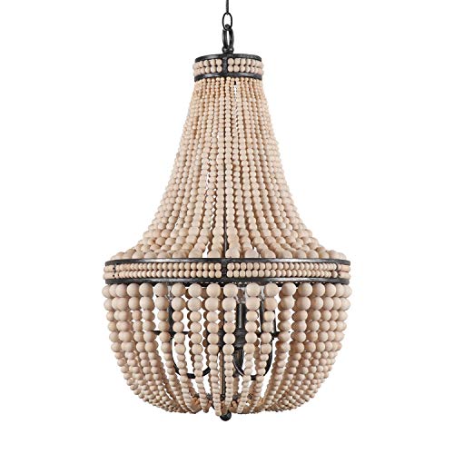 Farmhouse Wood Beaded Chandelier Boho Light Fixture - From Where - 