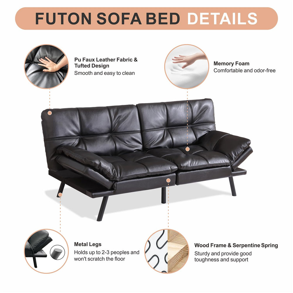 Faux Leather Convertible Futon - From Where - 