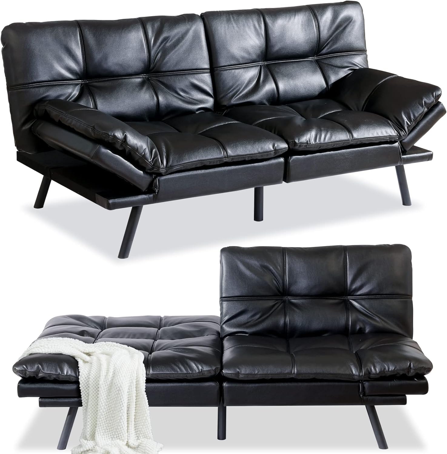 Faux Leather Convertible Futon - From Where - 