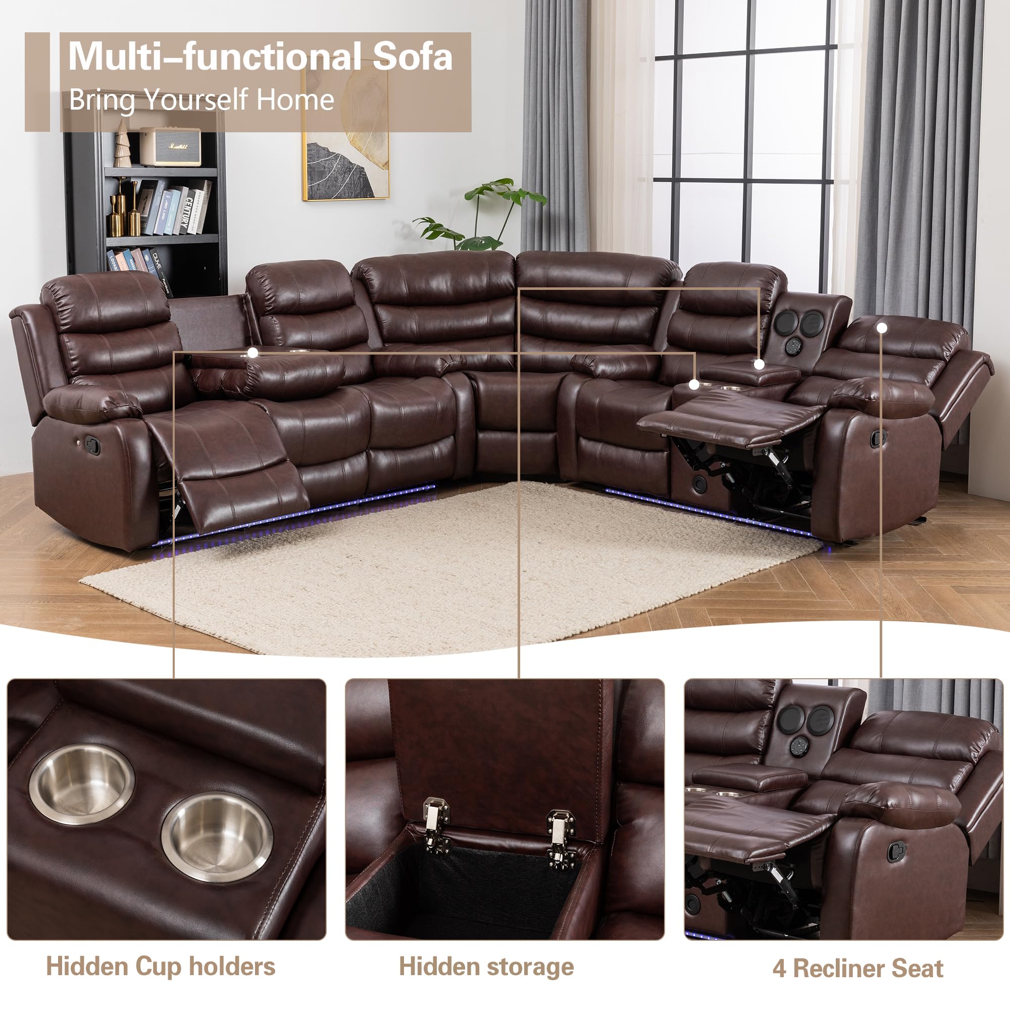 Faux Leather Reclining Sectional - From Where - 
