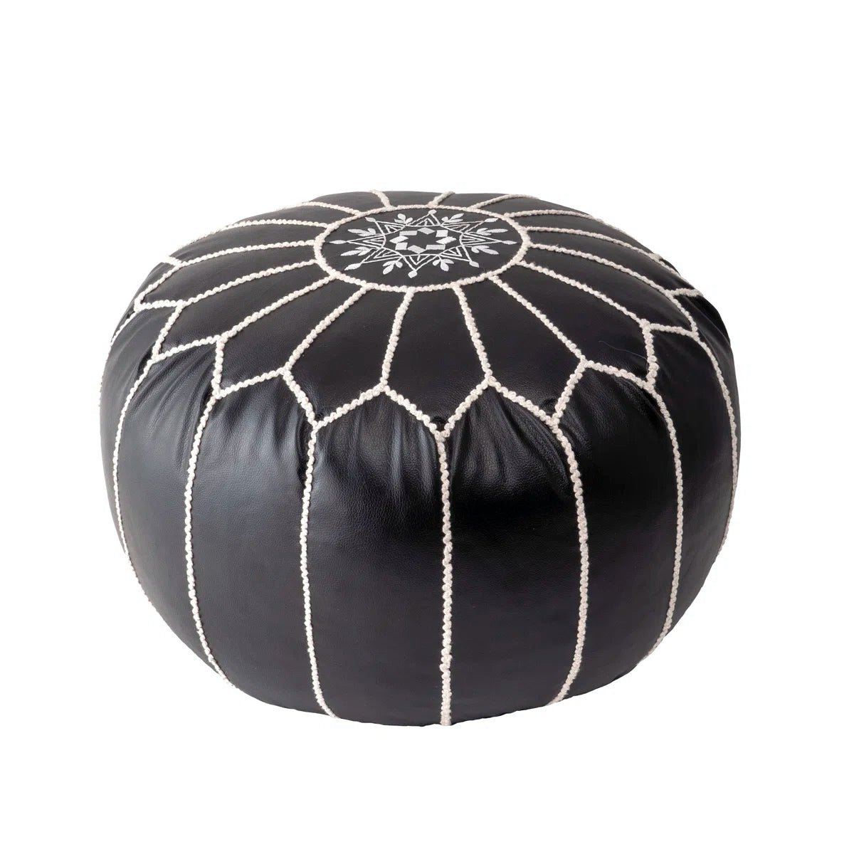 Faux Leather Round Pouf - From Where - 