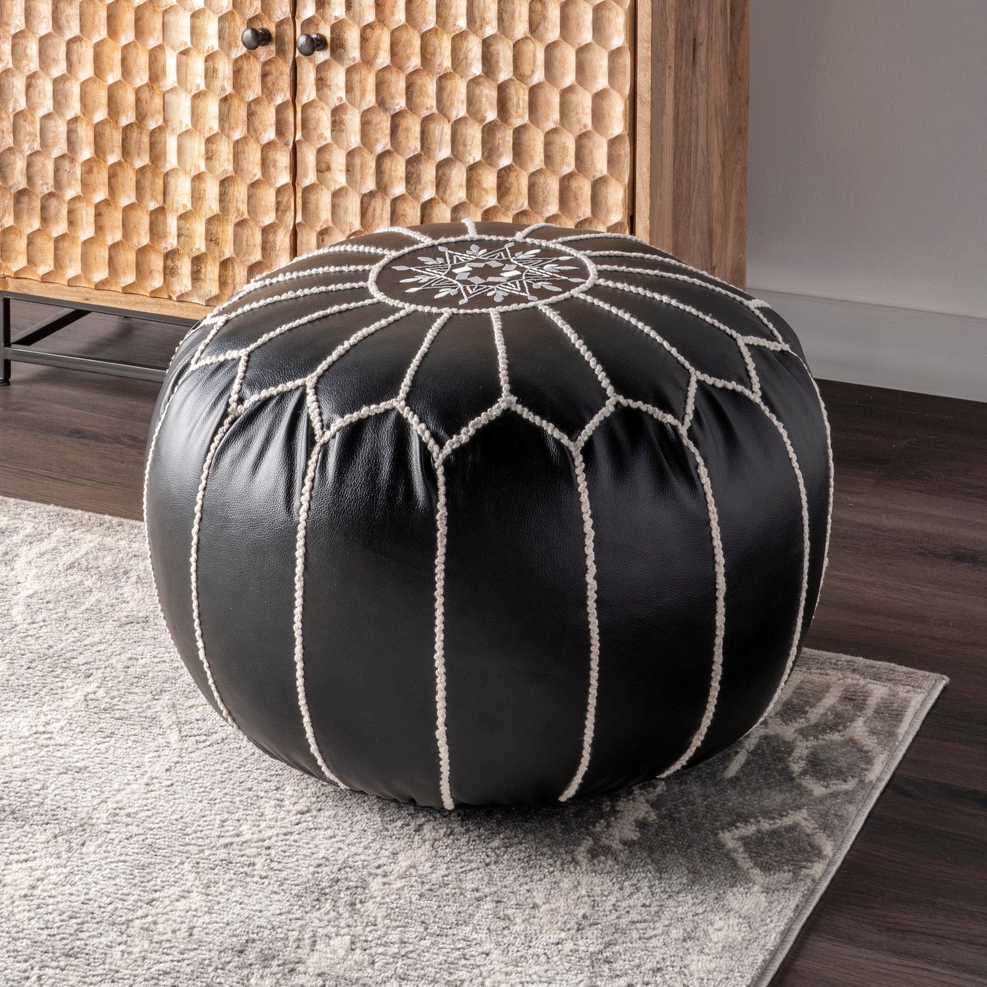 Faux Leather Round Pouf - From Where - 