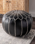 Faux Leather Round Pouf - From Where - 