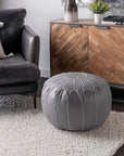 Faux Leather Round Pouf - From Where - 