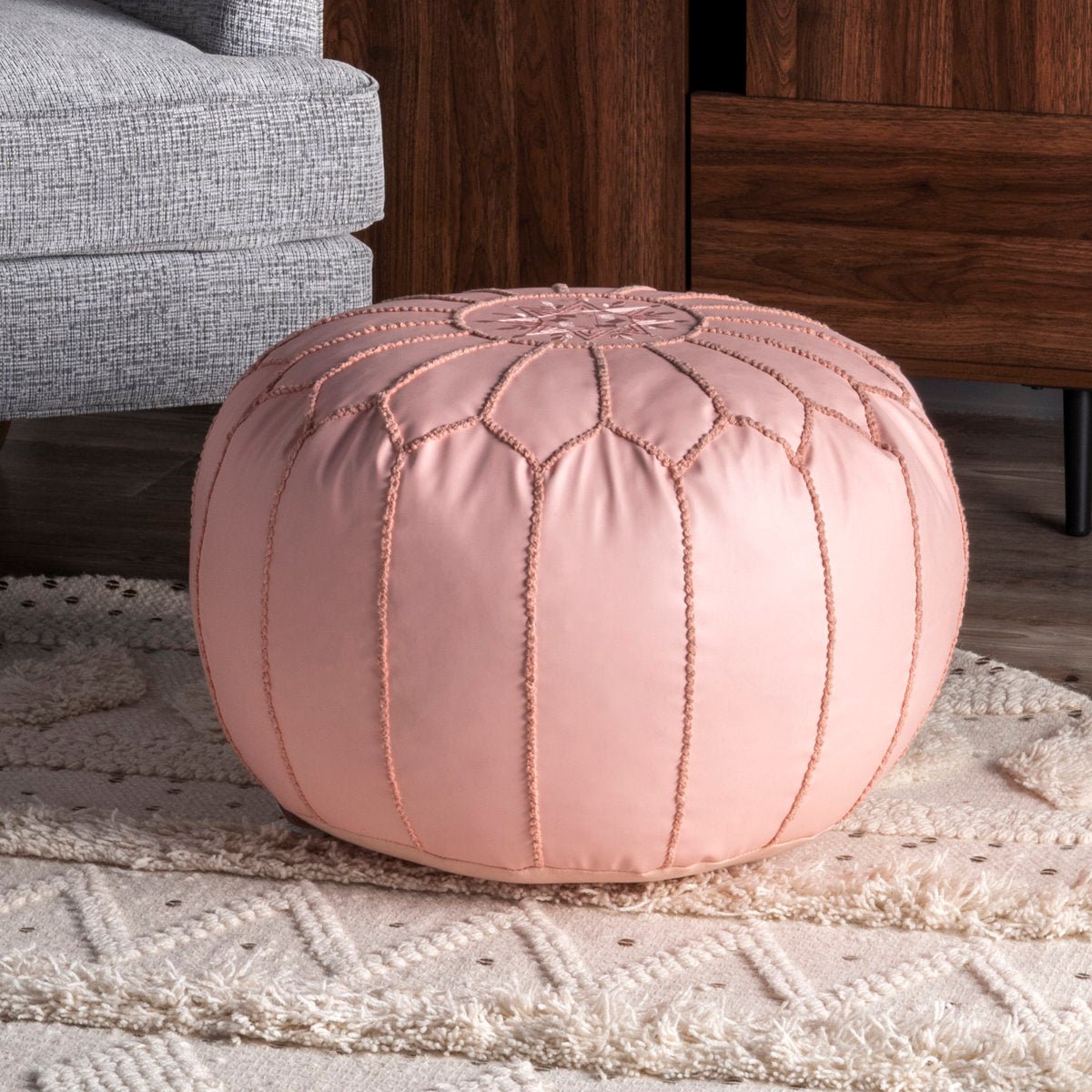 Faux Leather Round Pouf - From Where - 