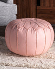 Faux Leather Round Pouf - From Where - 
