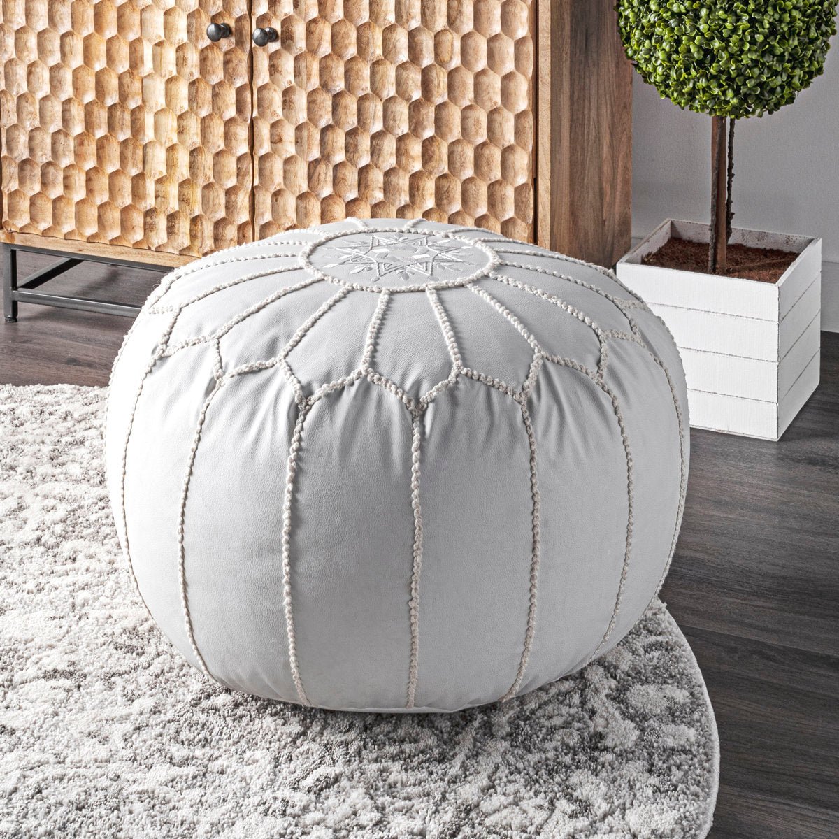 Faux Leather Round Pouf - From Where - 