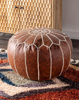 Faux Leather Round Pouf - From Where - 