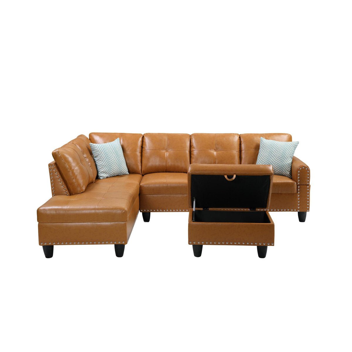 Faux Leather Sectional Sofa with Ottoman - From Where - 