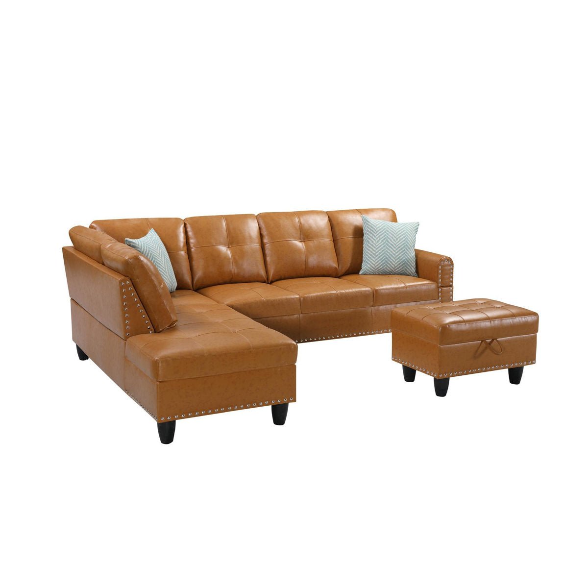 Faux Leather Sectional Sofa with Ottoman - From Where - 