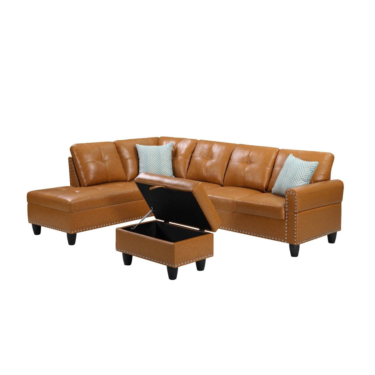 Faux Leather Sectional Sofa with Ottoman - From Where - 