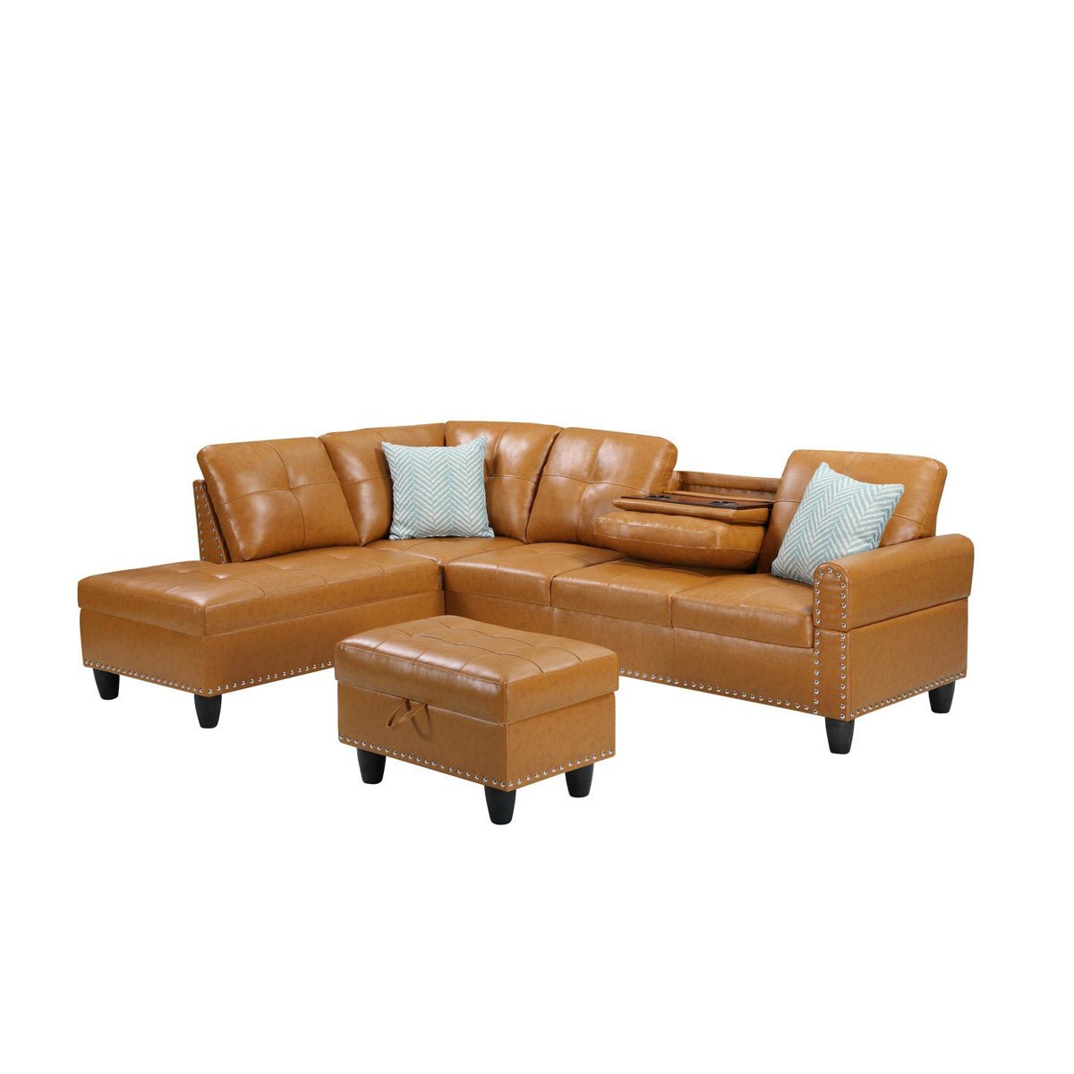 Faux Leather Sectional Sofa with Ottoman - From Where - 